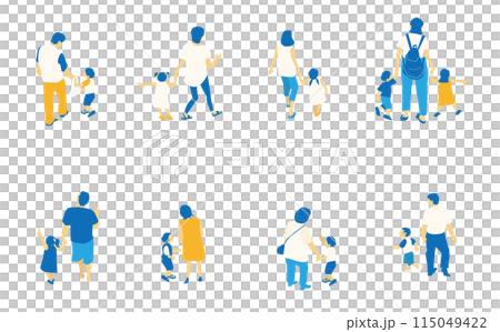Illustration set of parents and children wearing summer clothes Illustration set of parents and children wearing summer clothes 115049422