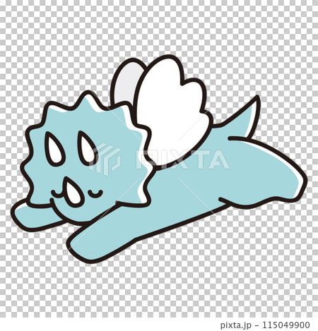 Illustration of a winged baby triceratops sleeping face down with eyes closed 115049900