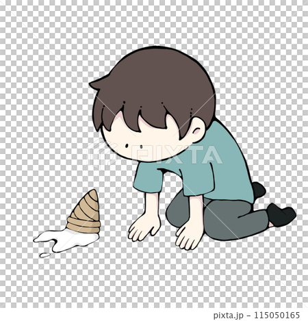 A man in despair after dropping his soft serve ice cream 115050165