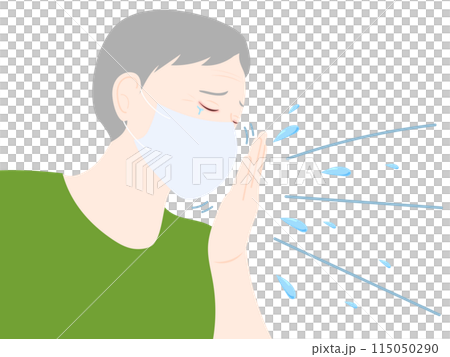 Elderly man wearing a mask sneezing Elderly man wearing a mask sneezing 115050290