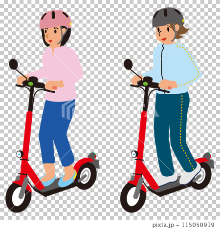 電動キックボードに乗る若い男女 電動キックボードに乗る若い男女 115050919