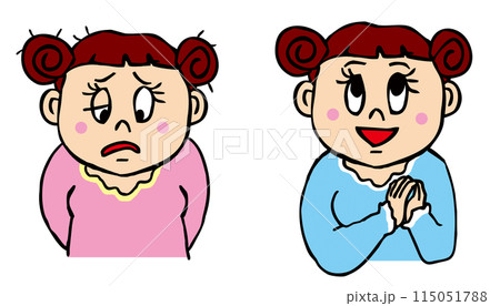 浮かない顔のぽっちゃり女性と晴れやかな顔のぽっちゃり女性 115051788