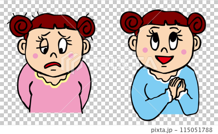浮かない顔のぽっちゃり女性と晴れやかな顔のぽっちゃり女性 115051788