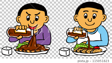 在油炸食品上放太多醬汁的人和只放適量醬汁的人 在油炸食品上放太多醬汁的人和只放適量醬汁的人 115051823