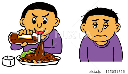 揚げ物にソースをかけすぎて健康を害した人 115051826