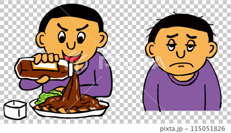 揚げ物にソースをかけすぎて健康を害した人 115051826