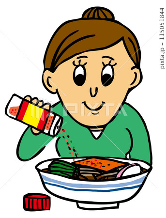 お蕎麦に七味唐辛子をかける人 お蕎麦に七味唐辛子をかける人 115051844