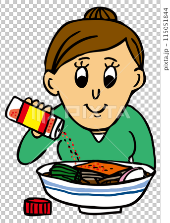 お蕎麦に七味唐辛子をかける人 お蕎麦に七味唐辛子をかける人 115051844