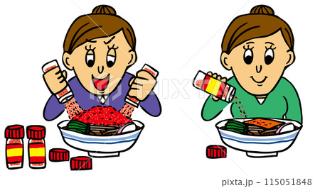 七味唐辛子をかけすぎる人と七味唐辛子を適量かける人 115051848