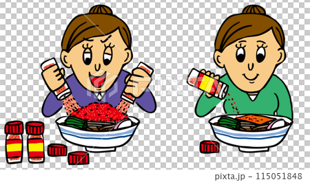 七味唐辛子をかけすぎる人と七味唐辛子を適量かける人 115051848