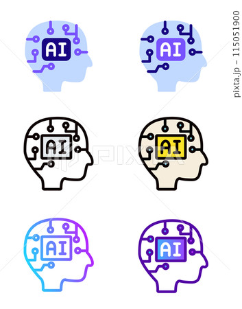 AIのアイコンセット（フラットデザイン、線画、グラデーション） 115051900