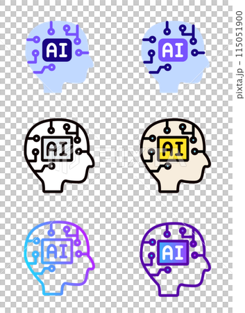 AIのアイコンセット（フラットデザイン、線画、グラデーション） 115051900