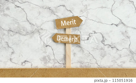 MeritとDemerit文字入り2方向の道しるべ_大理石背景 MeritとDemerit文字入り2方向の道しるべ_大理石背景 115051916