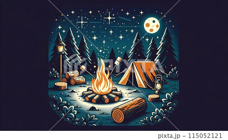 夜の焚き火のイラスト素材 [115052121] - PIXTA