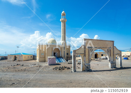 Yellow mosque with the gate arch, Arta region, Djibouti, Horn of Africa 115052919
