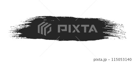 Black paint brush stroke isolated on white background. Dirty texture watercolor brush blot. Grungy stain banner for text message. Universal hand drawn graphic design element. Black ink painting. Black paint brush stroke isolated on white background. Dirty texture watercolor brush blot. Grungy stain banner for text message. Universal hand drawn graphic design element. Black ink painting. 115053140