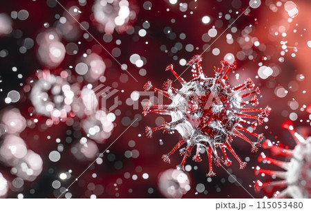 Coronavirus 2019-nCov novel coronavirus concept resposible for SARS-CoV-2 outbreak and coronaviruses influenza as dangerous flu strain cases as a pandemic. Microscope virus close up 115053480