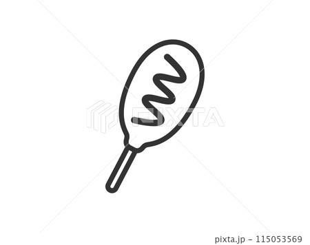 アメリカンドッグのアイコン（線画）のイラスト 115053569