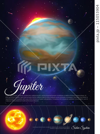 Jupiter planet colorful poster with solar system 115053904