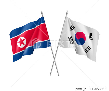 Crossing North and South Korea flags Crossing North and South Korea flags 115053936
