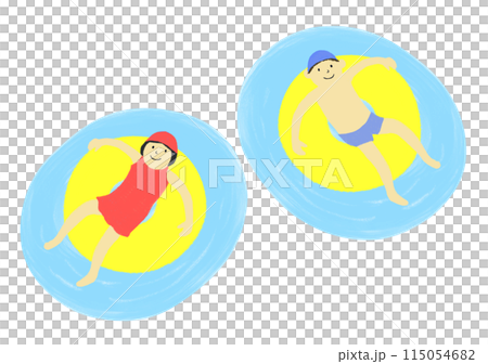 Boy and girl floating on water in swim rings 115054682