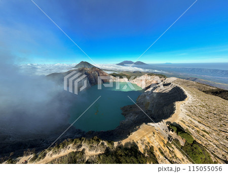 Aerial view of mount Kawah Ijen volcano crater at sunrise, East Java, Indonesia Aerial view of mount Kawah Ijen volcano crater at sunrise, East Java, Indonesia 115055056
