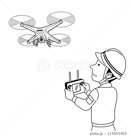 ドローンを使って空撮する技師 115055403