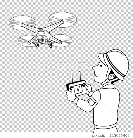 ドローンを使って空撮する技師 115055403