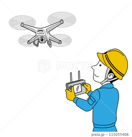 ドローンを使って空撮する技師 115055406