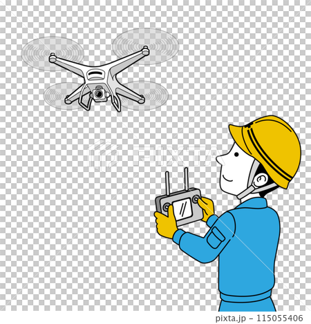 ドローンを使って空撮する技師 115055406