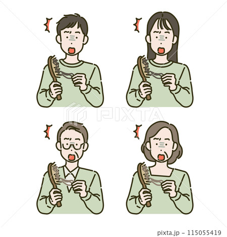 person surprised to see hair falling out 115055419