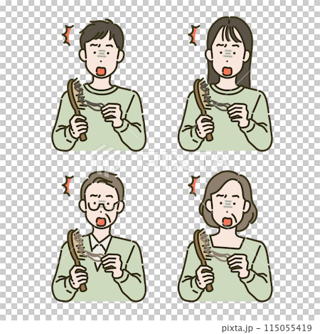 person surprised to see hair falling out 115055419