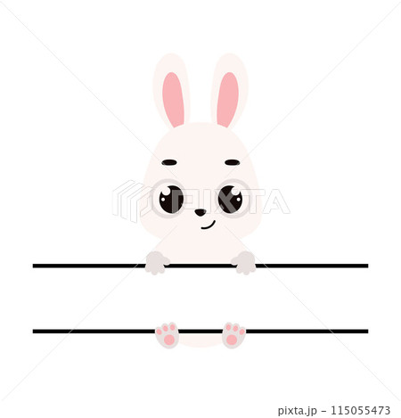 Cute bunny split monogram. Funny cartoon character for shirt, scrapbooking, greeting cards, baby shower, invitation. Bright colored childish stock vector illustration Cute bunny split monogram. Funny cartoon character for shirt, scrapbooking, greeting cards, baby shower, invitation. Bright colored childish stock vector illustration 115055473