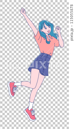 動漫風格的年輕女子精力充沛地跳躍 115055878