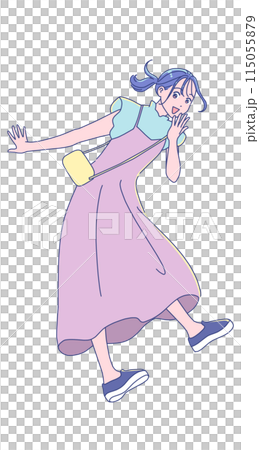 動漫風格的年輕女子精力充沛地跳躍 115055879