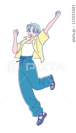 元気にジャンプするアニメ調の若い女性 元気にジャンプするアニメ調の若い女性 115055881