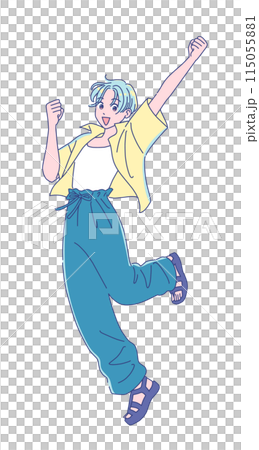 Anime-style young woman jumping energetically 115055881