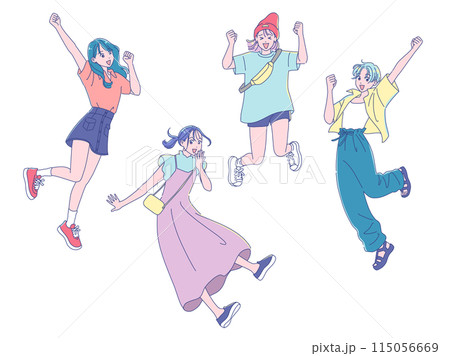 元気にジャンプするアニメ調の若い女性 元気にジャンプするアニメ調の若い女性 115056669
