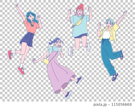 動漫風格的年輕女子精力充沛地跳躍 115056669
