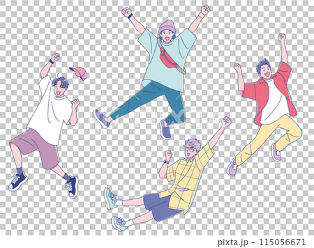 An animated young man jumping energetically An animated young man jumping energetically 115056671