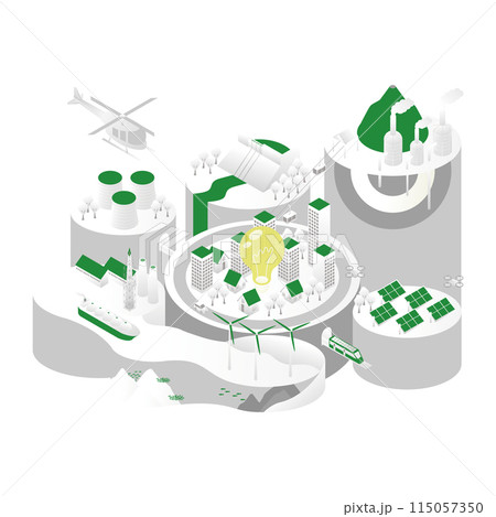 エネルギー、インフラに囲まれたスマートシティのアイソメイラストB エネルギー、インフラに囲まれたスマートシティのアイソメイラストB 115057350
