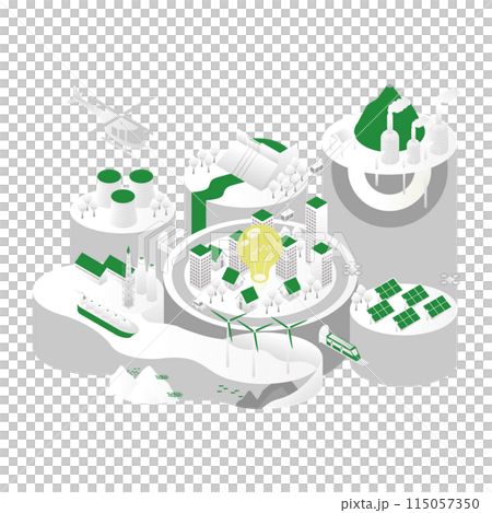 エネルギー、インフラに囲まれたスマートシティのアイソメイラストB エネルギー、インフラに囲まれたスマートシティのアイソメイラストB 115057350