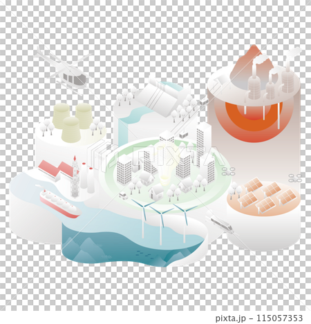 被能源和基礎設施包圍的智慧城市的等距圖 C 115057353
