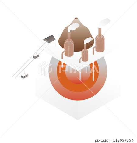 エネルギー（地熱発電）のアイソメイラスト 115057354