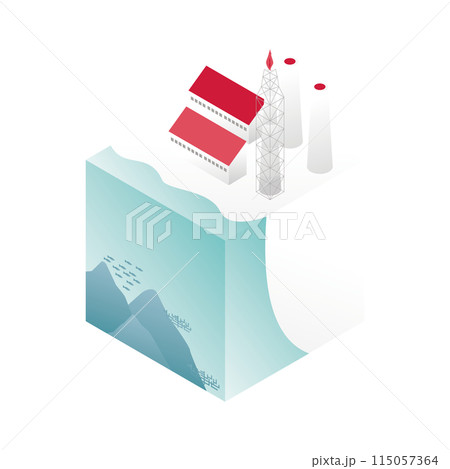 エネルギー（火力発電）のアイソメイラスト 115057364