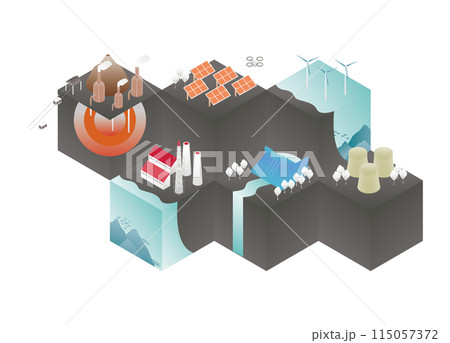 エネルギー、インフラのセットのアイソメイラスト 115057372