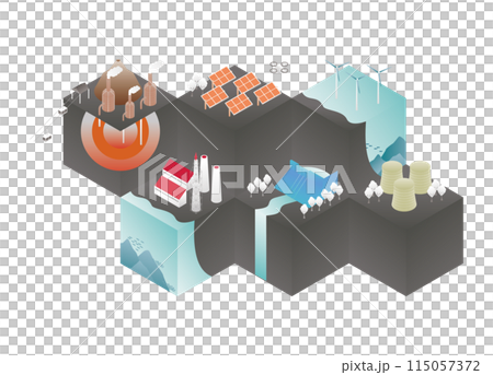 エネルギー、インフラのセットのアイソメイラスト 115057372