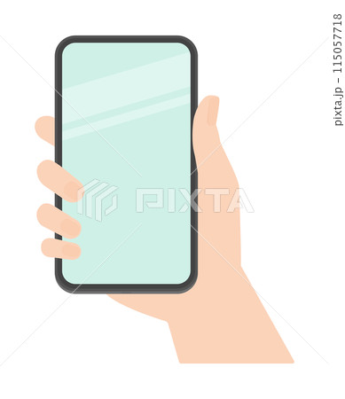 スマートフォンを持っている人物の手 - スマホのイメージ･モックアップ素材 115057718