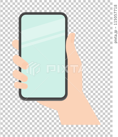 スマートフォンを持っている人物の手 - スマホのイメージ･モックアップ素材 115057718
