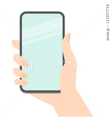 スマートフォンを持っている女性の手 - スマホのイメージ･モックアップ素材 115057719